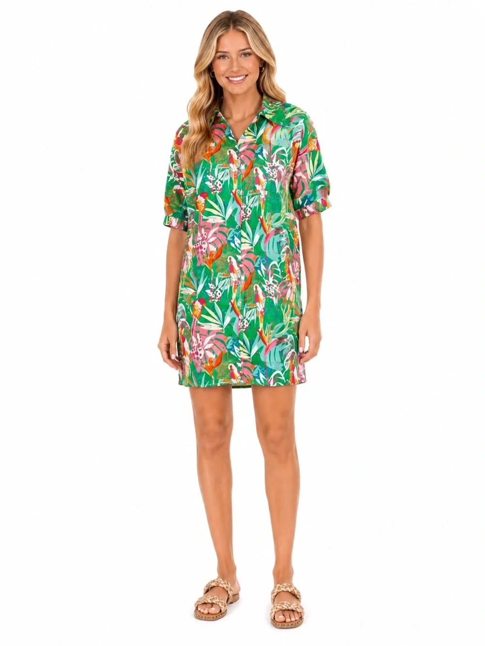 NWT‎ Michelle McDowell Size Small Tropical Button-Front Shirt Dress in